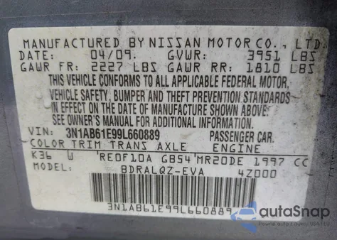 2009 Nissan Sentra 2.0 from USA, damaged, VIN 3N1AB61E99L660889